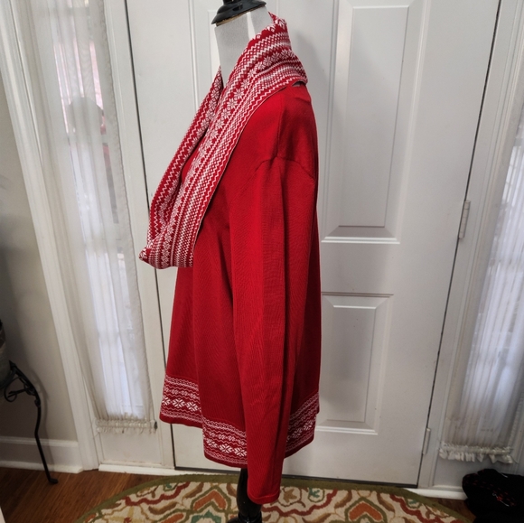 Kim Rogers Red and White Pull Over and Detachable Scarf Size XXL Plus - Picture 6 of 7